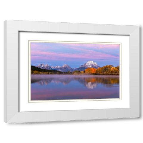 Autumn view of Mount Moran and Snake River-Grand Teton National Park-Wyoming White Modern Wood Framed Art Print with Double Matting by Jones, Adam