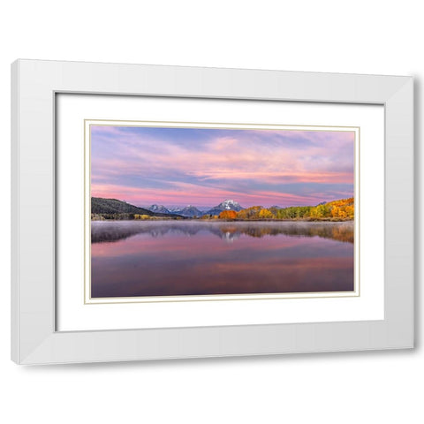 Autumn view of Mount Moran and Snake River-Grand Teton National Park-Wyoming White Modern Wood Framed Art Print with Double Matting by Jones, Adam