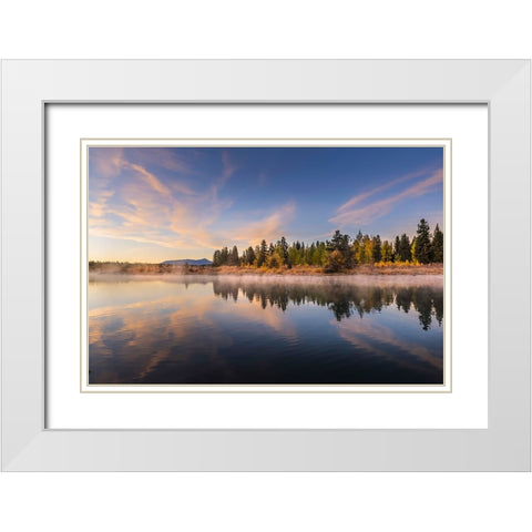 Tranquil autumn scene along Snake River-Grand Teton National Park-Wyoming White Modern Wood Framed Art Print with Double Matting by Jones, Adam