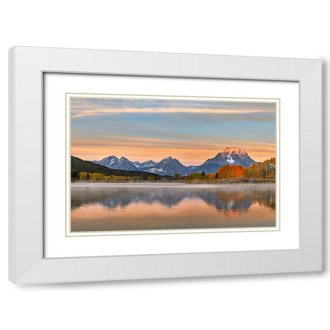 Autumn view of Mount Moran and Snake River-Grand Teton National Park-Wyoming White Modern Wood Framed Art Print with Double Matting by Jones, Adam
