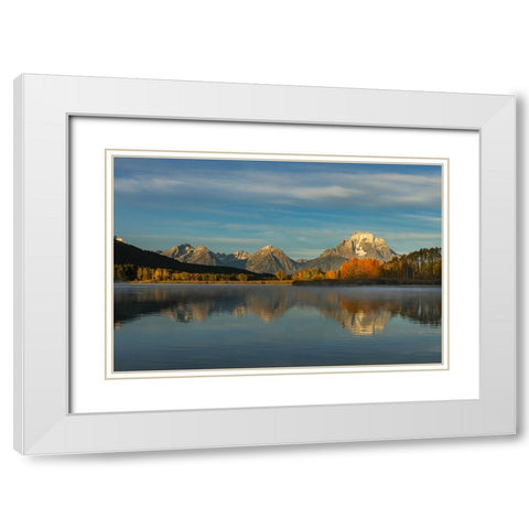 Autumn view of Mount Moran and Snake River-Grand Teton National Park-Wyoming White Modern Wood Framed Art Print with Double Matting by Jones, Adam
