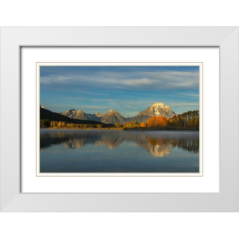 Autumn view of Mount Moran and Snake River-Grand Teton National Park-Wyoming White Modern Wood Framed Art Print with Double Matting by Jones, Adam
