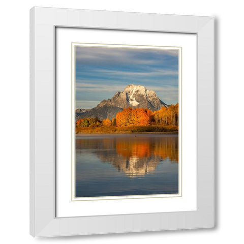 Autumn view of Mount Moran and Snake River-Grand Teton National Park-Wyoming White Modern Wood Framed Art Print with Double Matting by Jones, Adam