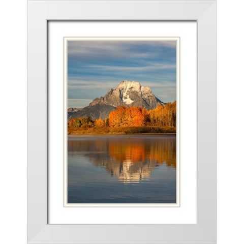 Autumn view of Mount Moran and Snake River-Grand Teton National Park-Wyoming White Modern Wood Framed Art Print with Double Matting by Jones, Adam