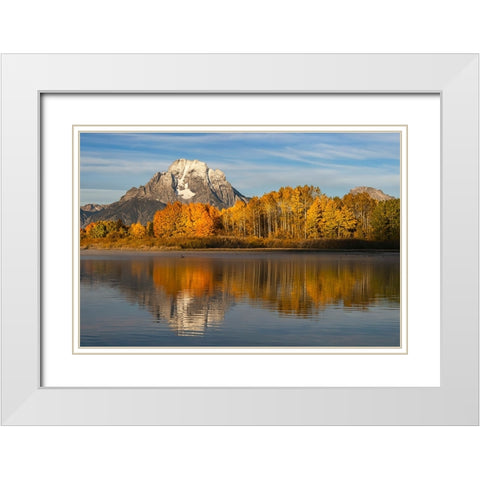Autumn view of Mount Moran and Snake River-Grand Teton National Park-Wyoming White Modern Wood Framed Art Print with Double Matting by Jones, Adam