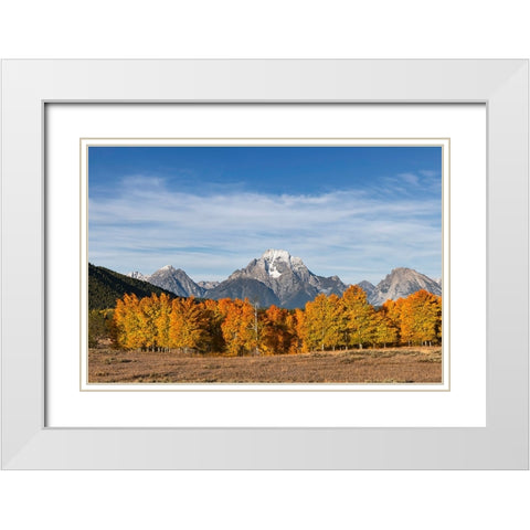 Autumn view of Mount Moran and Snake River-Grand Teton National Park-Wyoming White Modern Wood Framed Art Print with Double Matting by Jones, Adam