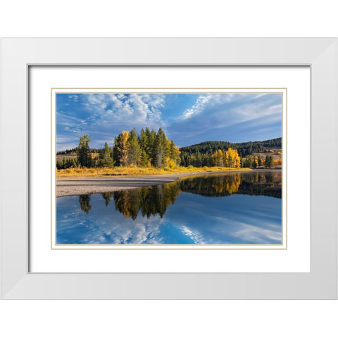 Tranquil autumn scene along Snake River-Grand Teton National Park-Wyoming White Modern Wood Framed Art Print with Double Matting by Jones, Adam
