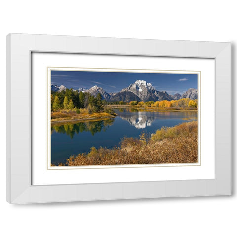 Autumn view of Mount Moran and Snake River-Grand Teton National Park-Wyoming White Modern Wood Framed Art Print with Double Matting by Jones, Adam