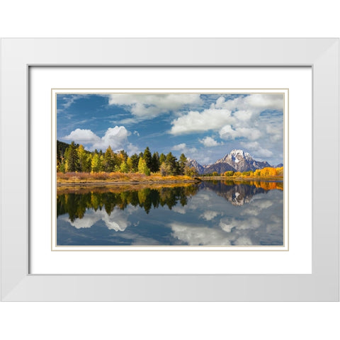 Autumn view of Mount Moran and Snake River-Grand Teton National Park-Wyoming White Modern Wood Framed Art Print with Double Matting by Jones, Adam