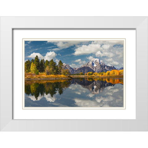 Autumn view of Mount Moran and Snake River-Grand Teton National Park-Wyoming White Modern Wood Framed Art Print with Double Matting by Jones, Adam