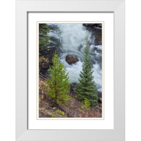 Flowing water in Firehole River-Yellowstone National Park-Wyoming White Modern Wood Framed Art Print with Double Matting by Jones, Adam