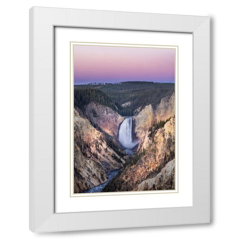 Lower Falls and colorful canyon walls of hydrothermally altered rhyolite White Modern Wood Framed Art Print with Double Matting by Jones, Adam