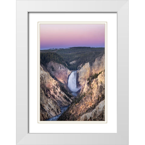 Lower Falls and colorful canyon walls of hydrothermally altered rhyolite White Modern Wood Framed Art Print with Double Matting by Jones, Adam
