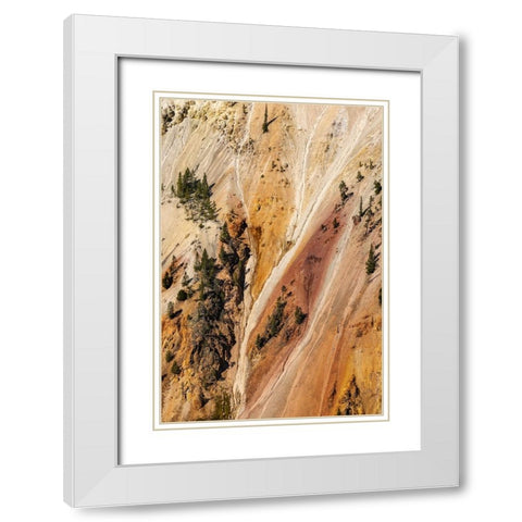 Steep colorful canyon walls of hydrothermally altered rhyolite-Grand Canon of the Yellowstone White Modern Wood Framed Art Print with Double Matting by Jones, Adam