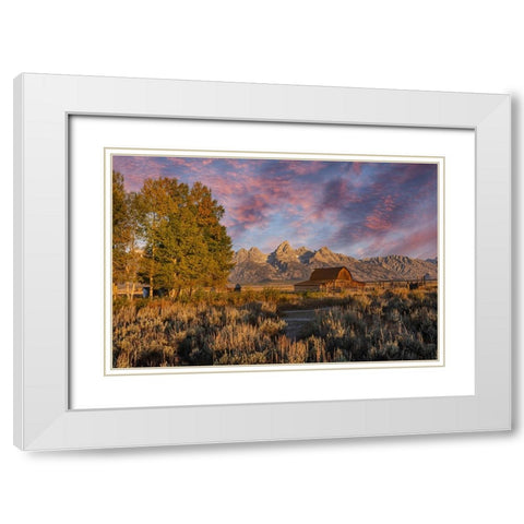 Moulton barn at sunrise and Teton Range-Grand Teton National Park-Wyoming White Modern Wood Framed Art Print with Double Matting by Jones, Adam
