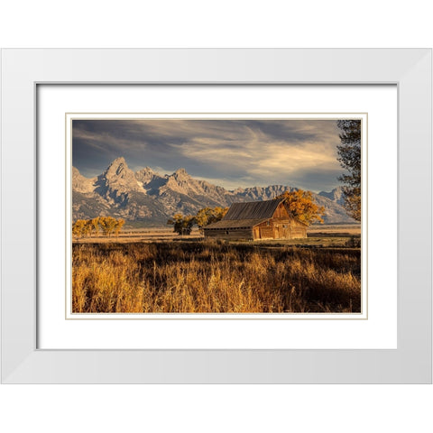Moulton barn at sunrise and Teton Range-Grand Teton National Park-Wyoming White Modern Wood Framed Art Print with Double Matting by Jones, Adam