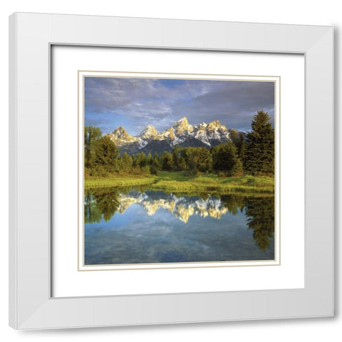 WY, Grand Tetons reflecting in the Snake River White Modern Wood Framed Art Print with Double Matting by Talbot Frank, Christopher