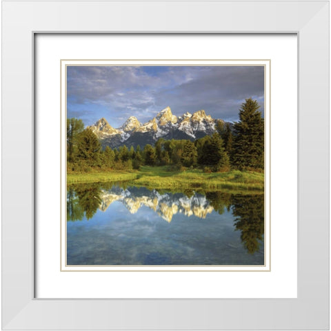WY, Grand Tetons reflecting in the Snake River White Modern Wood Framed Art Print with Double Matting by Talbot Frank, Christopher