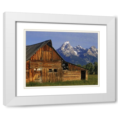 WY, Grand Tetons A weathered wooden barn White Modern Wood Framed Art Print with Double Matting by Flaherty, Dennis
