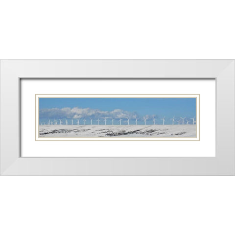WY, Foote Creek Rim Row of wind turbines in snow White Modern Wood Framed Art Print with Double Matting by Terrill, Steve