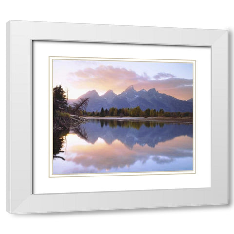 WY, Grand Tetons reflecting in the Snake River White Modern Wood Framed Art Print with Double Matting by Talbot Frank, Christopher
