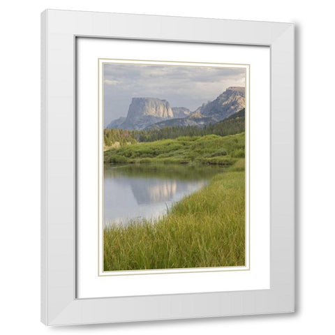 WY, Square Top Mt and Green River Lake White Modern Wood Framed Art Print with Double Matting by Paulson, Don