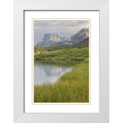 WY, Square Top Mt and Green River Lake White Modern Wood Framed Art Print with Double Matting by Paulson, Don