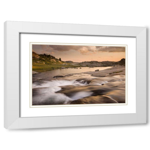 WY, Bridger NF Sunset on rapids and stream White Modern Wood Framed Art Print with Double Matting by Paulson, Don