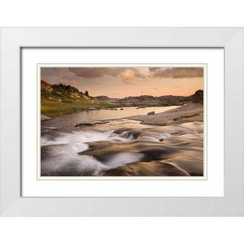 WY, Bridger NF Sunset on rapids and stream White Modern Wood Framed Art Print with Double Matting by Paulson, Don