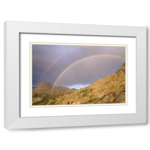 WY, Bridger Wilderness Double rainbow over peak White Modern Wood Framed Art Print with Double Matting by Paulson, Don