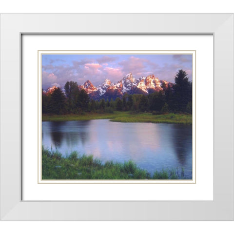 WY, Grand Tetons and the Snake River at sunrise White Modern Wood Framed Art Print with Double Matting by Talbot Frank, Christopher