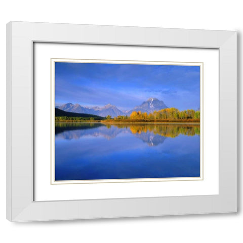 WY, Grand Tetons Grand Tetons reflecting autumn White Modern Wood Framed Art Print with Double Matting by Talbot Frank, Christopher