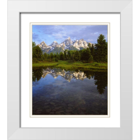 Wyoming Grand Tetons reflect in the Snake River White Modern Wood Framed Art Print with Double Matting by Talbot Frank, Christopher