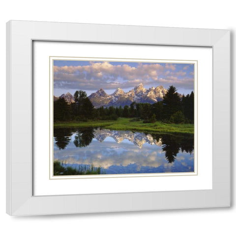 Wyoming Grand Tetons reflect in the Snake River White Modern Wood Framed Art Print with Double Matting by Talbot Frank, Christopher