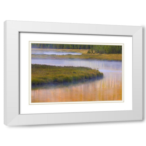 Wyoming, Yellowstone Morning at Madison River White Modern Wood Framed Art Print with Double Matting by Paulson, Don