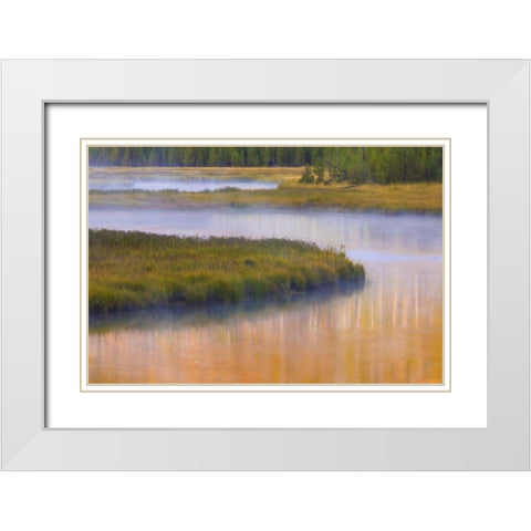 Wyoming, Yellowstone Morning at Madison River White Modern Wood Framed Art Print with Double Matting by Paulson, Don