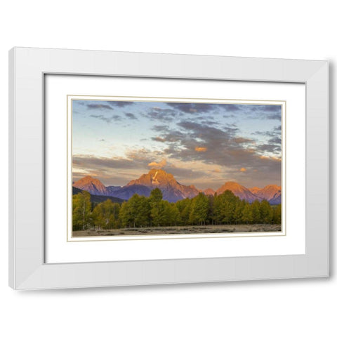 WY Mount Moran and Teton Range at sunrise White Modern Wood Framed Art Print with Double Matting by Paulson, Don