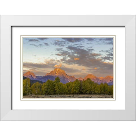 WY Mount Moran and Teton Range at sunrise White Modern Wood Framed Art Print with Double Matting by Paulson, Don