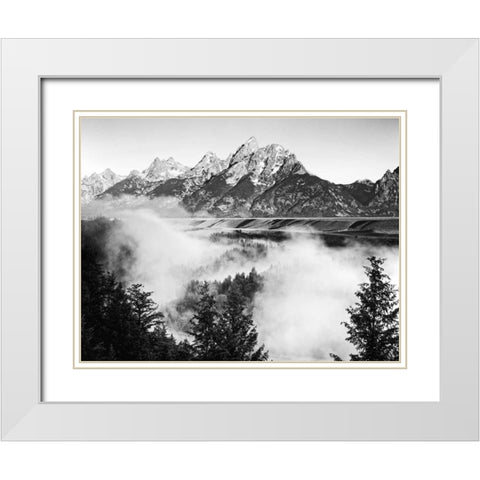 USA, Wyoming, Grand Teton NP Mountain sunrise White Modern Wood Framed Art Print with Double Matting by Flaherty, Dennis