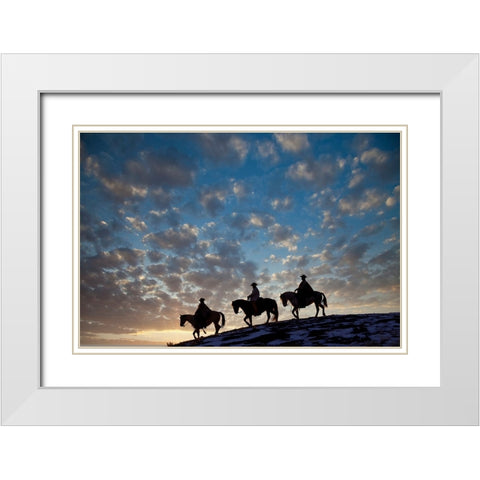 USA- Shell- Wyoming. Hideout Ranch cowboys and cowgirls White Modern Wood Framed Art Print with Double Matting by Gulin, Darrell