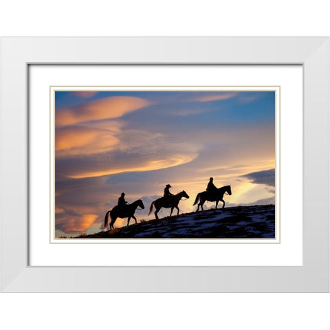USA- Shell- Wyoming. Hideout Ranch cowboys and cowgirls White Modern Wood Framed Art Print with Double Matting by Gulin, Darrell