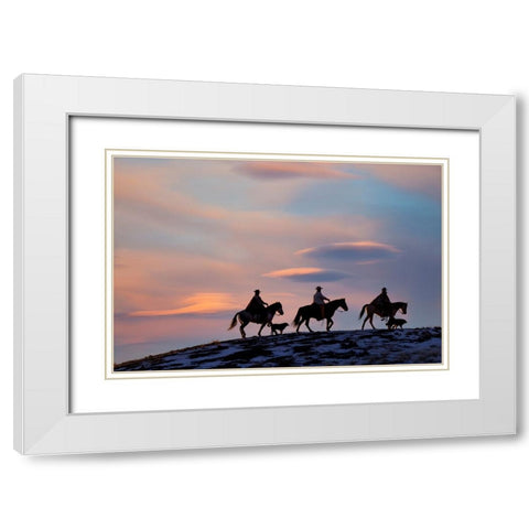 USA- Shell- Wyoming. Hideout Ranch cowboys and cowgirls White Modern Wood Framed Art Print with Double Matting by Gulin, Darrell