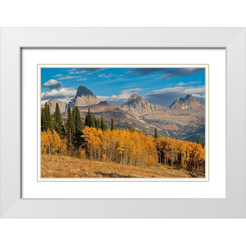 Landscape of Mt Owen-Grand Teton and Middle Teton from the west-golden fall foliage White Modern Wood Framed Art Print with Double Matting by Garber, Howie