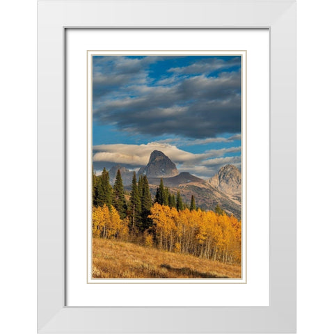 Landscape of Mt Owen-Grand Teton and Middle Teton from the west-golden fall foliage White Modern Wood Framed Art Print with Double Matting by Garber, Howie