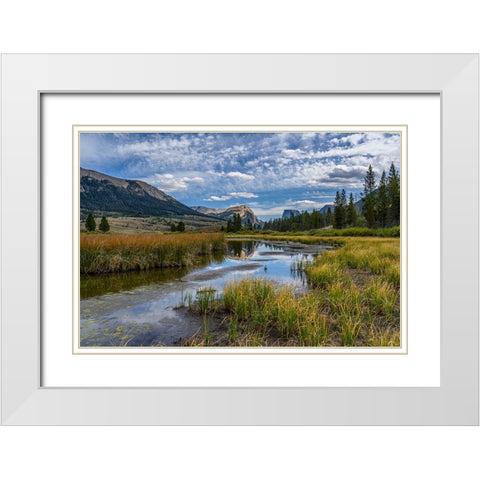 USA-Wyoming-White Rock Mountain and Squaretop Peak above Green River wetland White Modern Wood Framed Art Print with Double Matting by Garber, Howie