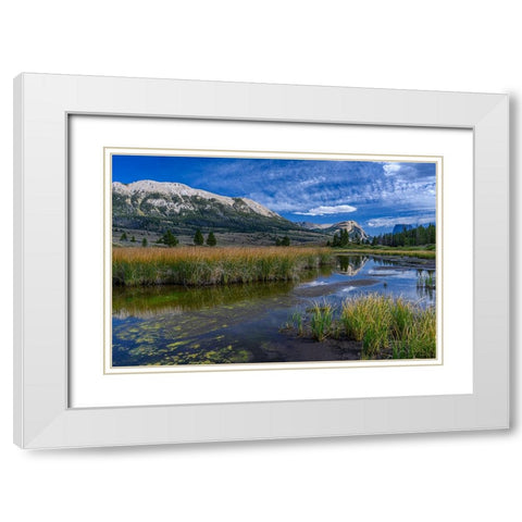 USA-Wyoming-White Rock Mountain and Squaretop Peak above Green River wetland White Modern Wood Framed Art Print with Double Matting by Garber, Howie