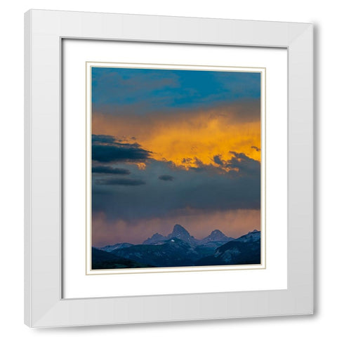 USA-Wyoming-Dramatic sky at sunset over Grand Teton-west side of Teton Mountains White Modern Wood Framed Art Print with Double Matting by Garber, Howie