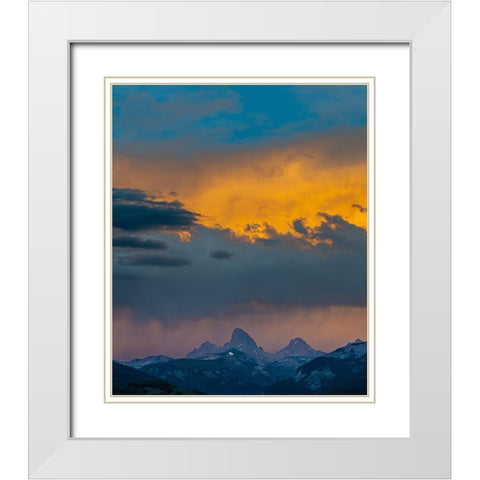 USA-Wyoming-Dramatic sky at sunset over Grand Teton-west side of Teton Mountains White Modern Wood Framed Art Print with Double Matting by Garber, Howie