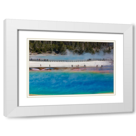 Yellowstone National Park-USA-Wyoming Grand Prismatic Spring with tourist White Modern Wood Framed Art Print with Double Matting by Sienda, Jolly