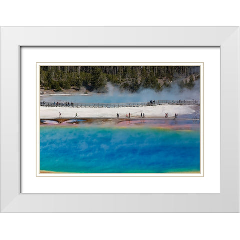 Yellowstone National Park-USA-Wyoming Grand Prismatic Spring with tourist White Modern Wood Framed Art Print with Double Matting by Sienda, Jolly
